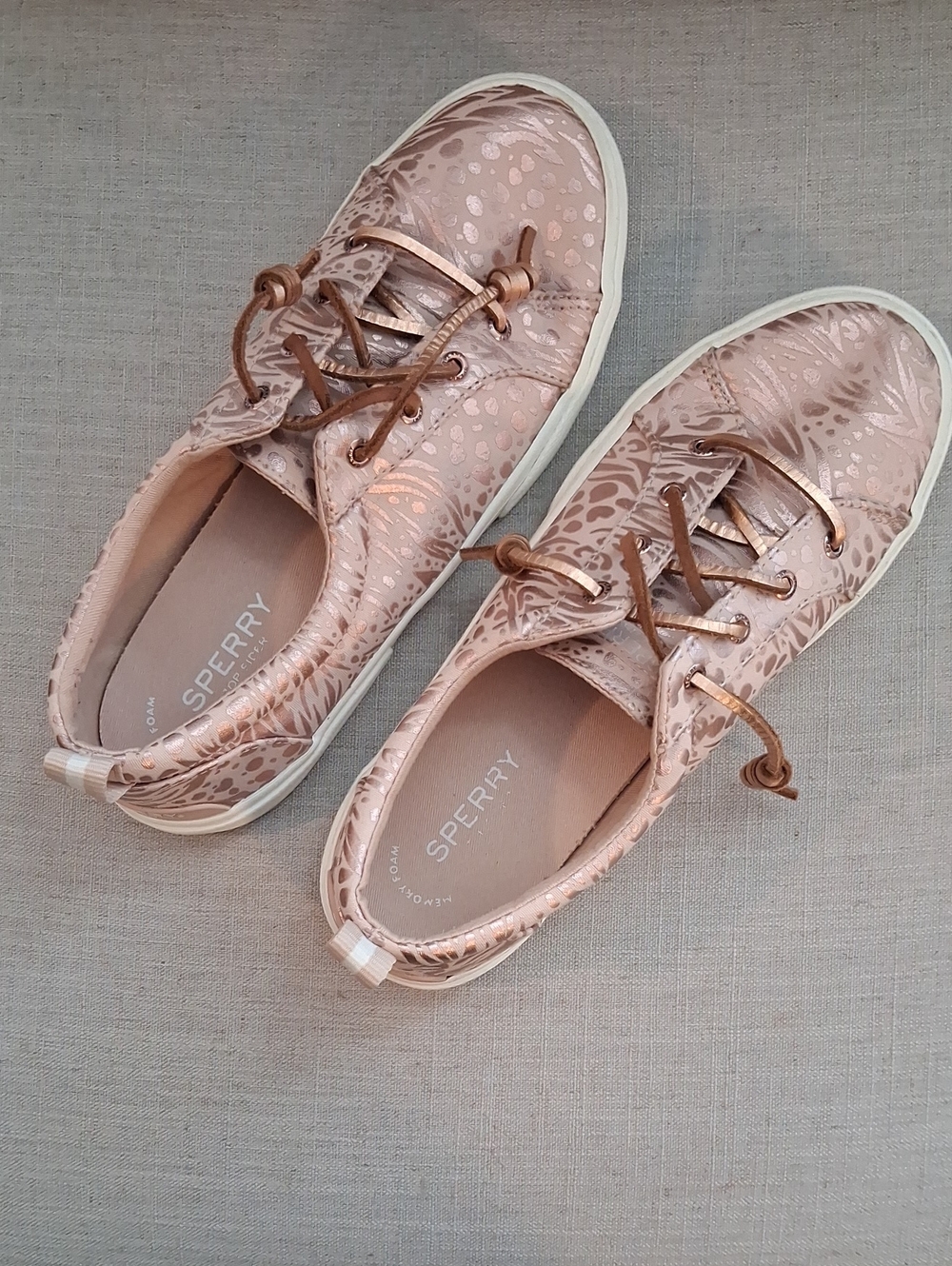 Sperry Rose Gold Printed Sneakers, Size 9